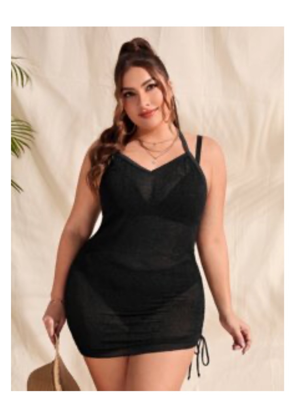 SHEIN Black Halter Mesh Swim Coverup